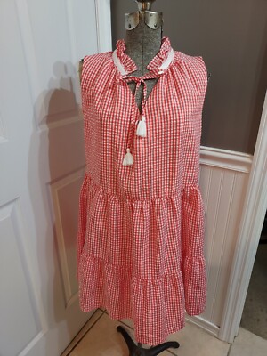 Women's Day + Moon Orange/white Check Dress Sz S GUC   FAST SHIP   