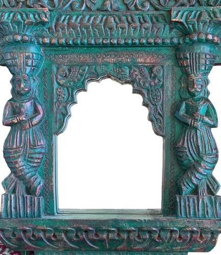 Antique Indian Mirror Hand Carved Reclaimed 1920s - Picture 4 of 8