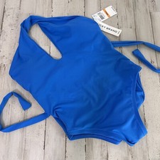 Lucky Brand Swimsuit One Piece Blue Strappy Plunging Small Beach Vacation NEW
