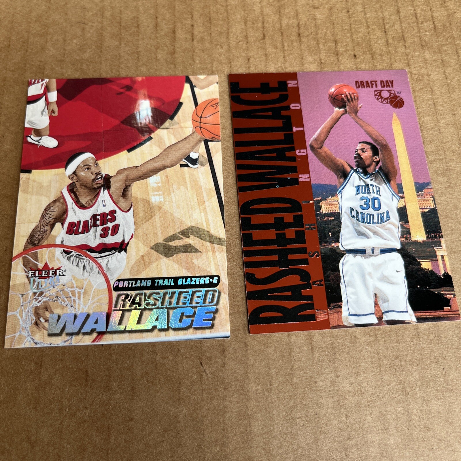 RASHEED WALLACE 1995 Classic Draft Day #6 & 2000 Ultra #14 Blazers Cards (u)