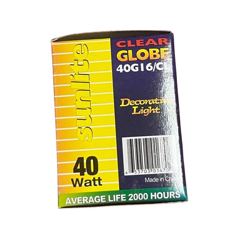 12 Pack Sunlite Clear Globe Decorative Light 40 Watt G16 Clear Light Bulb - Image 2 of 2