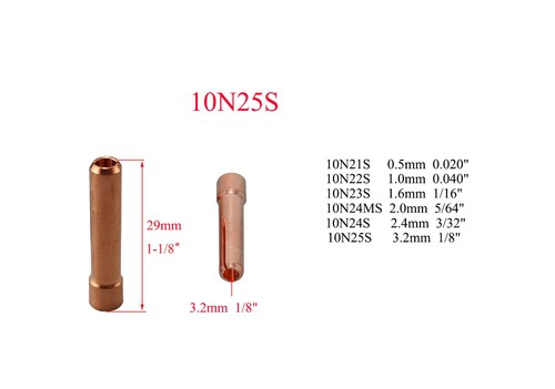 TIG Stubby Gas Lens 17GL18 1/8'' 10N25S TIG Collet Kit Fit WP 17 18 26 10pcs - Picture 2 of 7