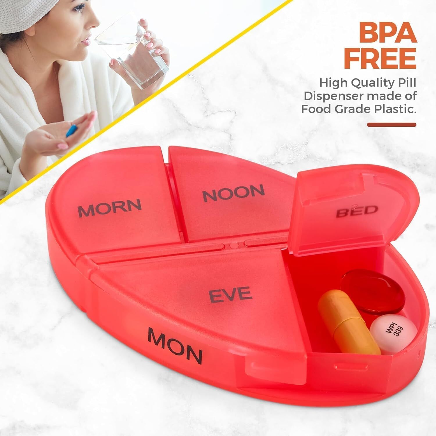 Medca Weekly Pill Organizer, 1 Dispenser, 7 Stackable Multi-Color Compartments F