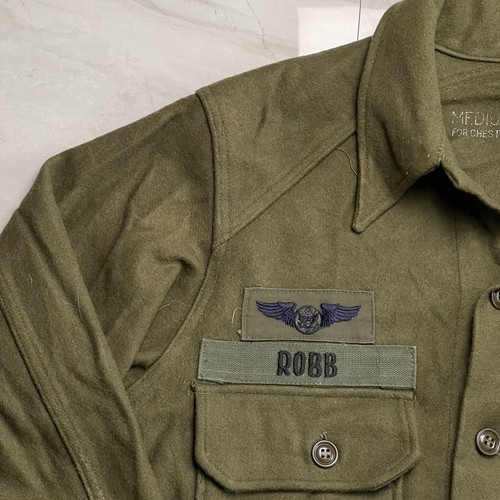 VTG 1950s Korean War U.S Army OG 108 Olive Green Wool Field Shirt Mens Medium - Picture 5 of 14