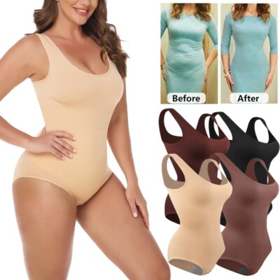 Damen Formwäsche Korsett Overalls Bauchweg Body.Shaper Ärmellos Mieder Bodysuit