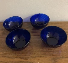 Set of 4 Vtg Duralex Bormioli Rocco Rivage Cobalt Blue Swirl 4 3/4” Edge Bowls