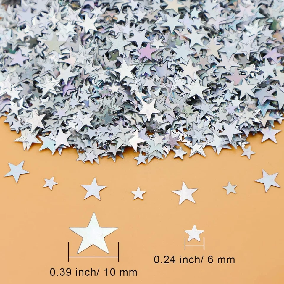 Lentejuelas y lentejuelas estrella plateadas brillantes de 60 gramos, confete de lámina brillante metálica Foto 2 de 4