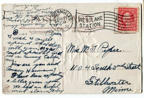 Postal de Acción de Gracias A/S Frances Brundage Pilgrim Boy and Girl 1918 102213 OS - Imagen 2 de 2
