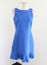 J Crew Solid Blue Scalloped Drop Hem Flounce Dress Size 4 Sleeveless B8314