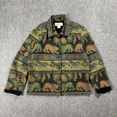 VINTAGE Anu by Natural Tapestry Jacket Women Size Small Zoo Safari Animals 90s
