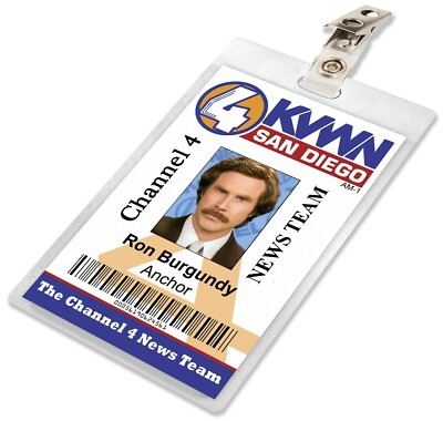 Anchorman RON BURGUNDY Channel 4 News Press Pass ID Badge Name Tag Card Laminate | eBay