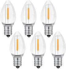 6 Pack C7 Clear Led Replacement Christmas Light Bulb, C7 E12 Base 120V Waterproo