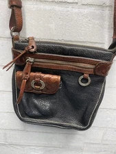 Brighton Small Black Leather Brown Trim Crossbody Shoulder Bag