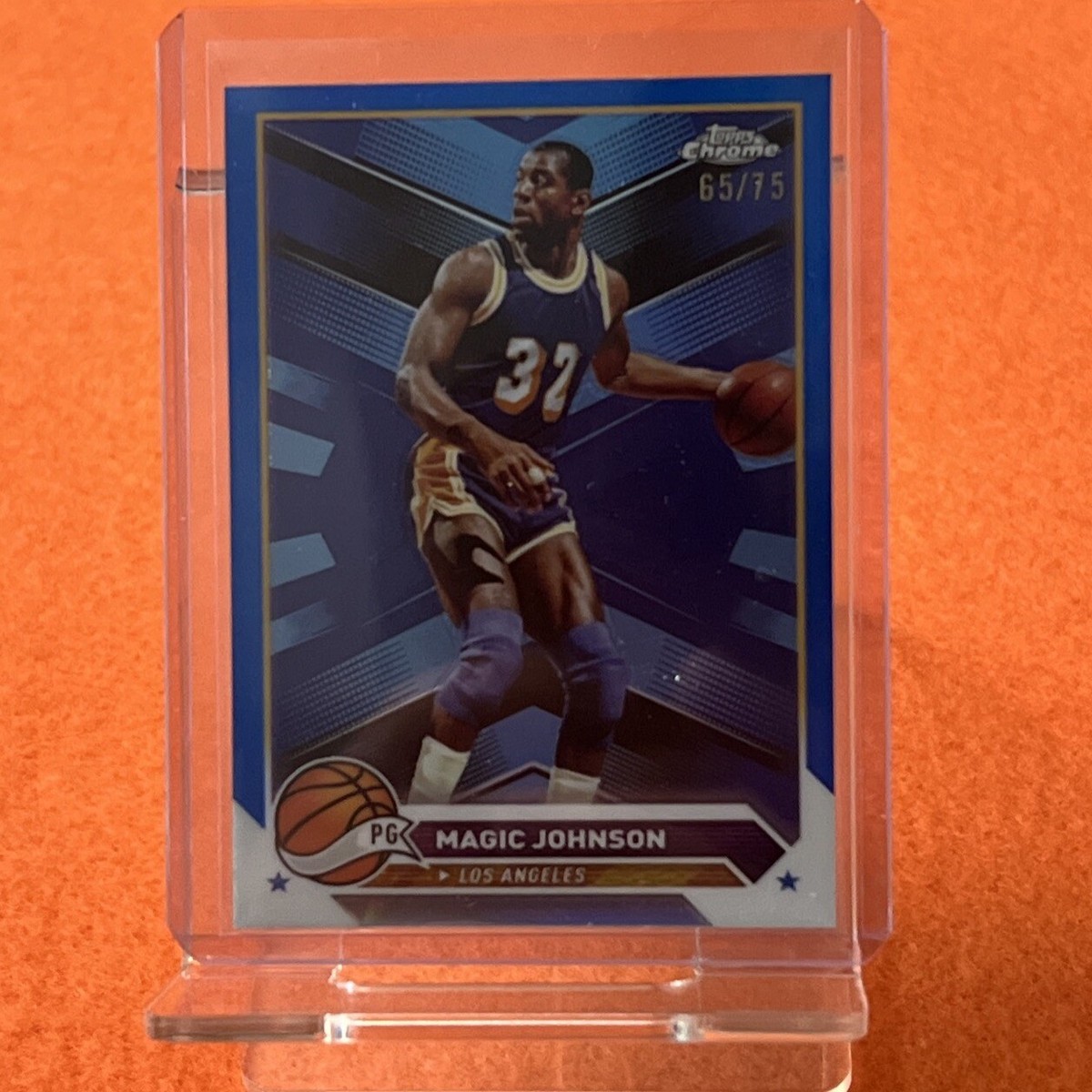 MAGIC JOHNSON 2023-24 TOPPS CHROME BLUE REFRACTOR CARD SP #35/75 