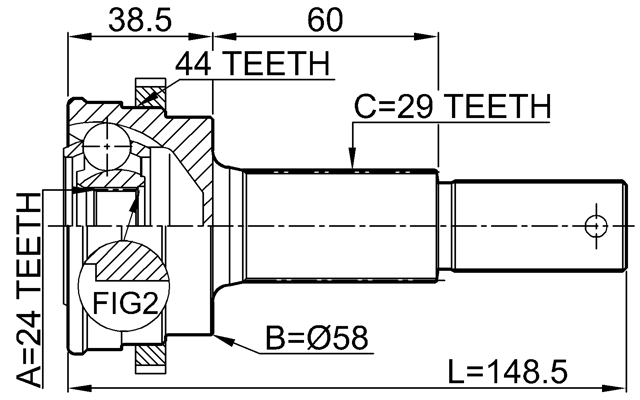 NEXZ　ハル⑨ OUTER CV JOINT (REAR) 24X58X29 - For Nissan X-TRAIL T30 2000