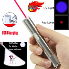 Rechargeable Red Laser Pointer Pen Visible Beam LED Flashlight UV Light Pet Toy