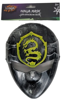 Kids Halloween Face Mask Ninja Black Yellow Dragon Faux Metal Elastic Band