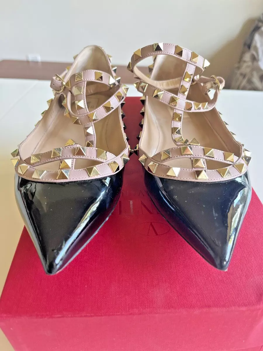 Valentino Rockstud Caged Patent Ballerina Flat Shoe Women’s (39 size) Black