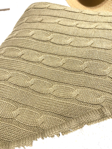 Camel Tan & White Cable Knit & Sherpa Throw Blanket 49x56 Soft Cozy Warm Winter - Picture 2 of 2