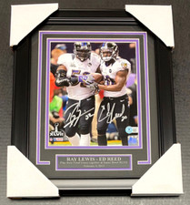 RAY LEWIS ED REED RAVENS SB XLVII SIGNED Autographed 8X10 Photo Framed BAS COA