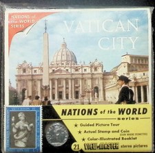 Vatican City 3d View-Master 3 Reel Packet with Stamp 1 Lire Coin from 1951