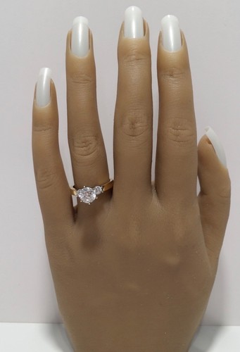 14K YELLOW GOLD 3 ROUND STONE CZ WEDDING RING SZ 7.25 - Picture 6 of 12