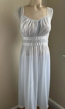 MC Vintage Rogers Blue Long Nightgown Sz 32 Pleats Satin Ribbon Free S/ H Off