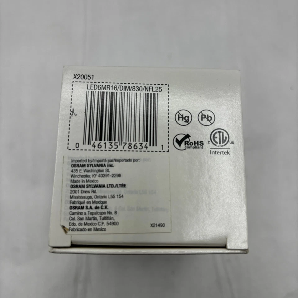 SYLVANIA LED6MR16/DIM/830/NFL25 NARROW FLOOD LIGHT BULB LAMP 6W 12VDC - Image 4 of 4