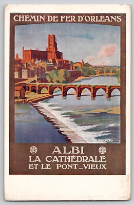 Chemin De Fer French Railroad Albi Cathedral Poster Advertising Postcard c1910s