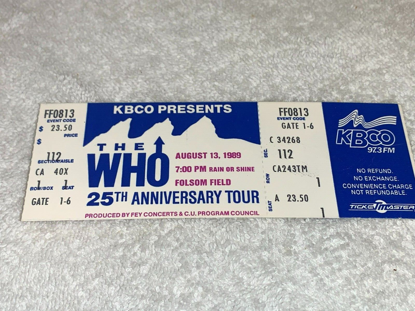 WHO 1989 UNUSED TICKET 25TH ANNIVERSARY ROGER DALTREY PETE TOWNSHEND USA