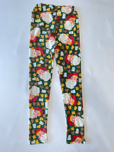 LuLaRoe L/XL Green Geometric Santa Cookies Milk Christmas Holiday Leggings B35 - Picture 2 of 2