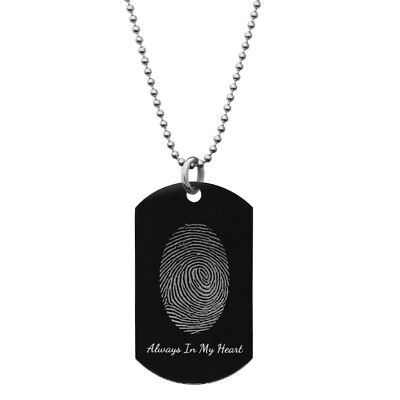 Stainless Steel Personalized Oval Fingerprint Engraving Custom Dog Tag Necklace
