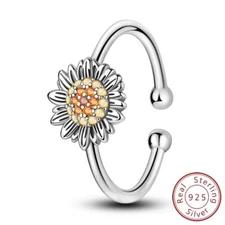MULA 925 Sterling Silver Open Ring Golden AAA CZ Sunflower For Women Jewelry