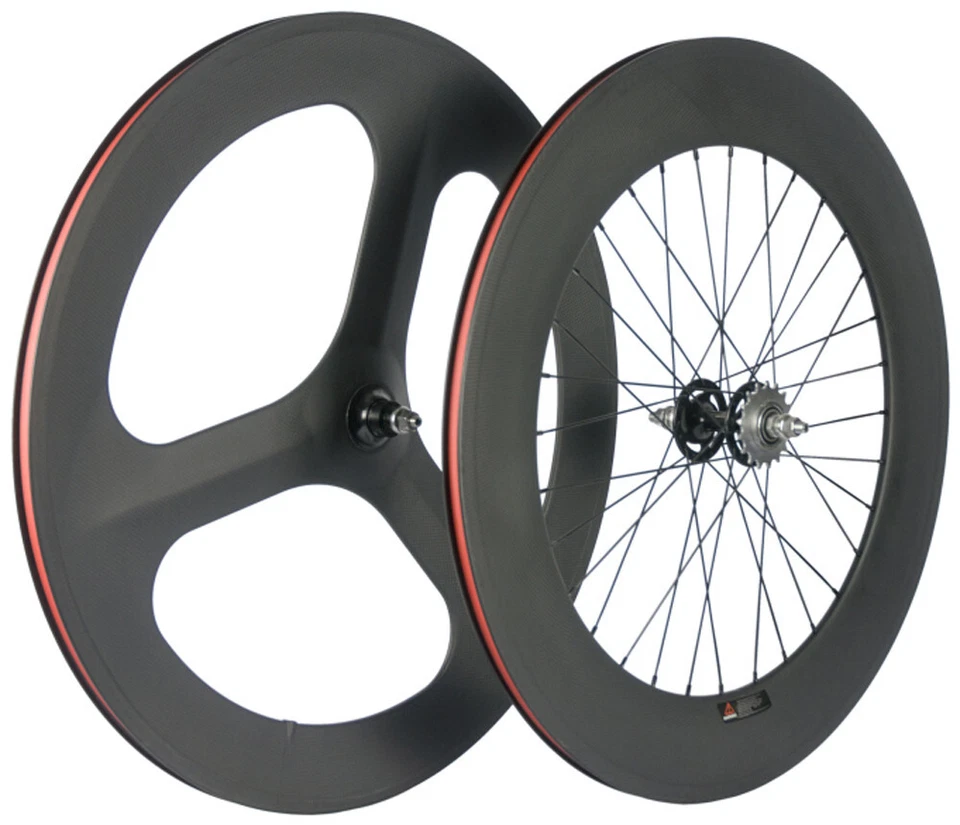 700C 70mm Front Tri Spoke Rear Disc Track Carbon Wheelset Fixed Gear Wheels Matt - Bild 2 von 4