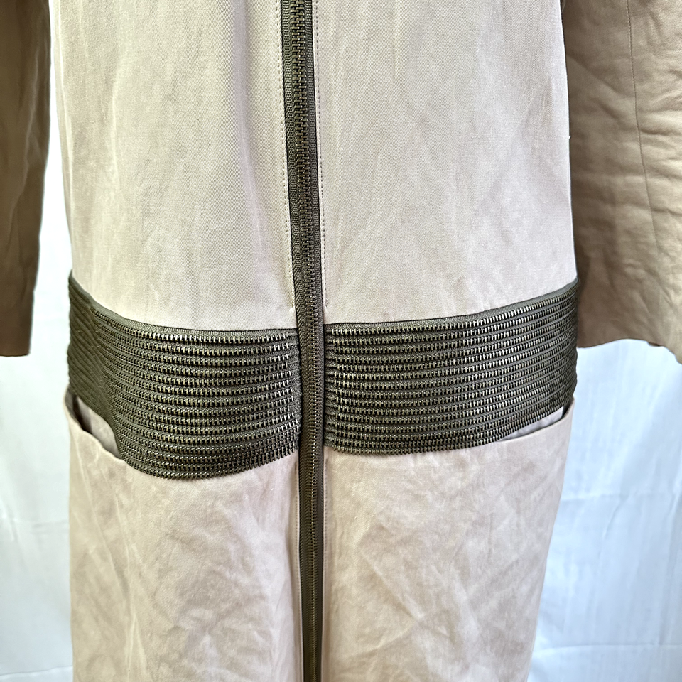 GRYPHON New York Womens Beige Cotton Trench Coat SZ M Zipper Trim Collar Pockets eBay