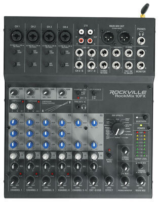 Rockville ROCKMIX 10FX USB Computer Recording Interface Bluetooth Effects Mixer
