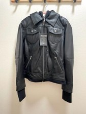 New Women's Black Bomber Jacket With Fleece Removable Hood (size Small)