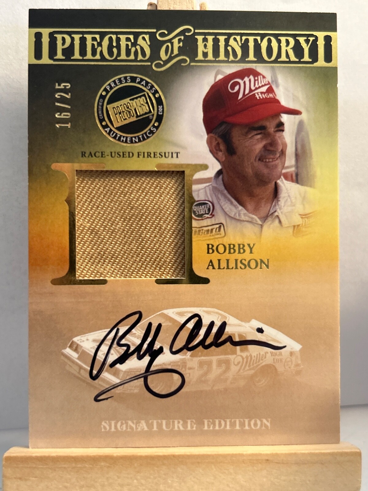 Bobby Allison Autographed Signed 2013 Press Pass Pieces of History RU - Gold card 16/25 