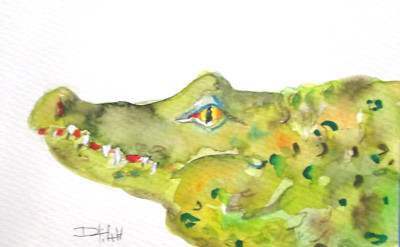 Delilah Art watercolor collectible original impressionism alligator wildlife