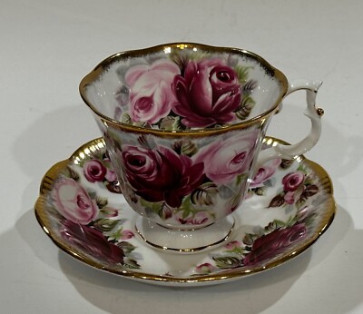 1980s Royal Albert RUBY Red and Pink Rose CUP & SAUCER Summer Bounty Series MINT