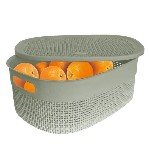 14L Plastic Storage Basket with Lid & Handles Home Office Tidy Organiser - Green - Picture 12 of 18