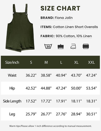 Women's Summer Cotton Linen Overalls Casual Bib Shorts Romper with Pockets - Picture 5 of 7