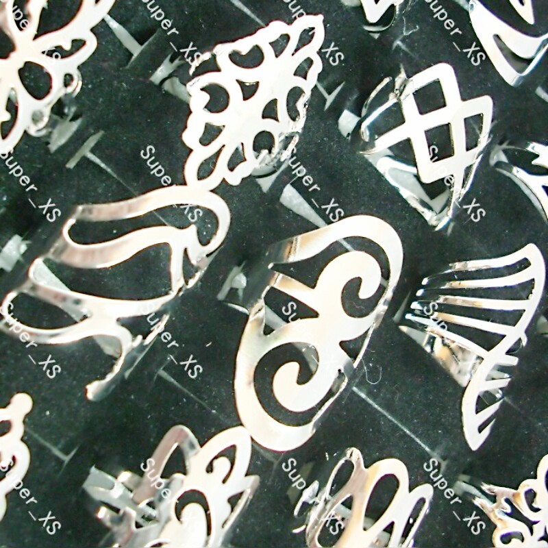 100Pcs Wholesale  Mix Titanium Big Silver iron Alloy Rings For Women Men Jewelry