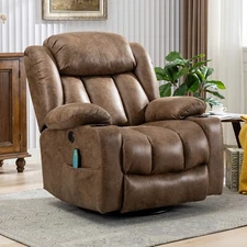 Massage Swivel Rocker Recliner, 360°Swivel Reclining Chair W/Heat and Vibration,