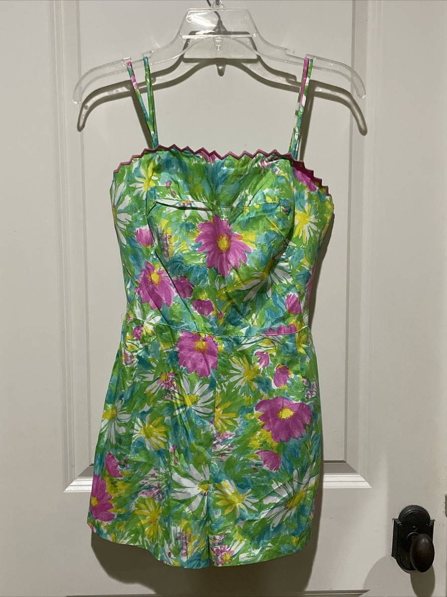 Vintage 60's GaBar New York Pink Green Floral Cotton Retro