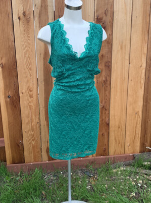 green lace open back dress A Line Plus Size PromDresses Green Lace V Neck Open Back Custom color / US14W