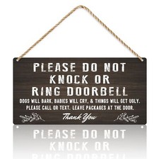 Do Not Knock Baby Sleeping Sign for Front Door, Double-sided PVC Rustic Pleas...