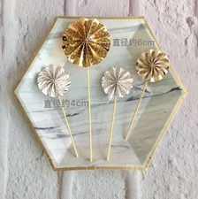 Rosette Fans Cake Topper, Gold, Set of 4, Happy Birthday Cake Topper