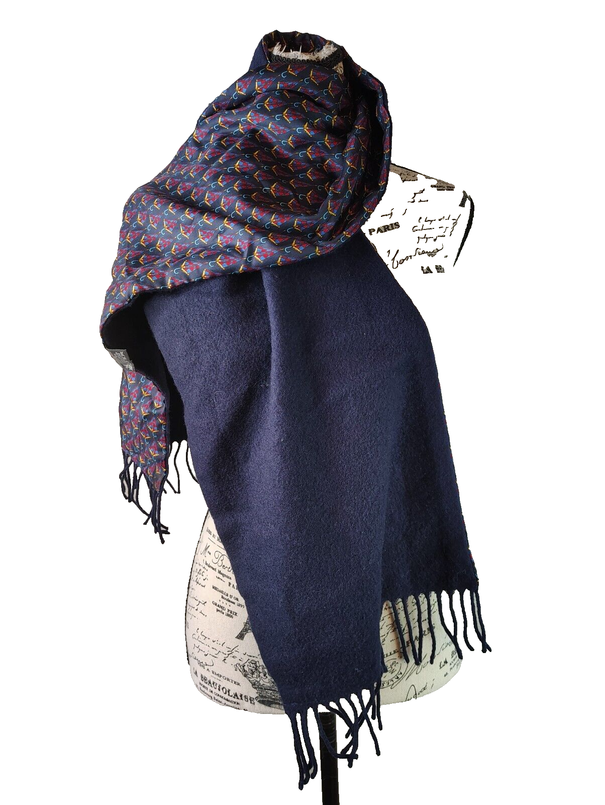 Chatsworth UK Silk Lambswool Scarf with Umbrella Print and Fringe