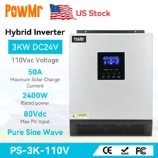 3KVA DC 24V Hybrid Solar Inverter AC 110V Built-in 50A PWM Solar Controller US
